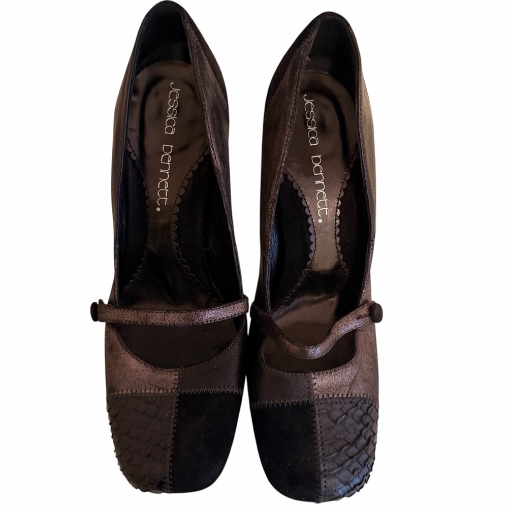 Jessica Bennett Black Textured Patchwork Leather Maryjane Heels 7